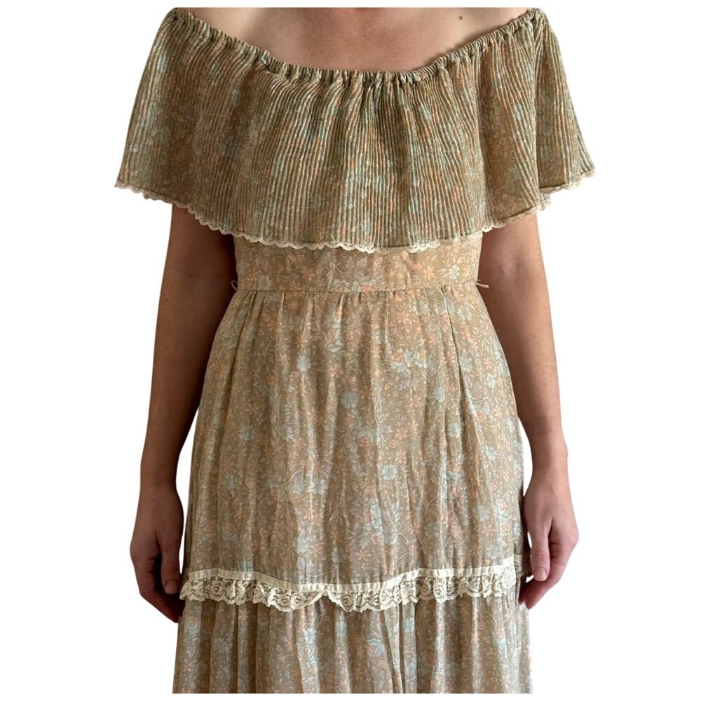 Vintage Candi Jones California Floral Lace Trim Maxi Dress Cottagecore Prairie - Picture 2 of 9
